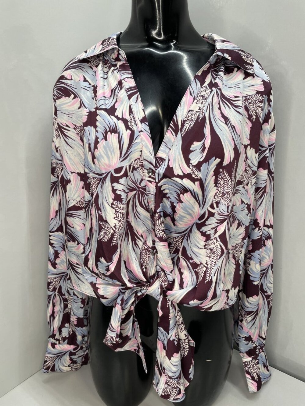 Cinq A Sept Women Top Deep Plum Multi Size L Multi Tulip Marianna Button Up
